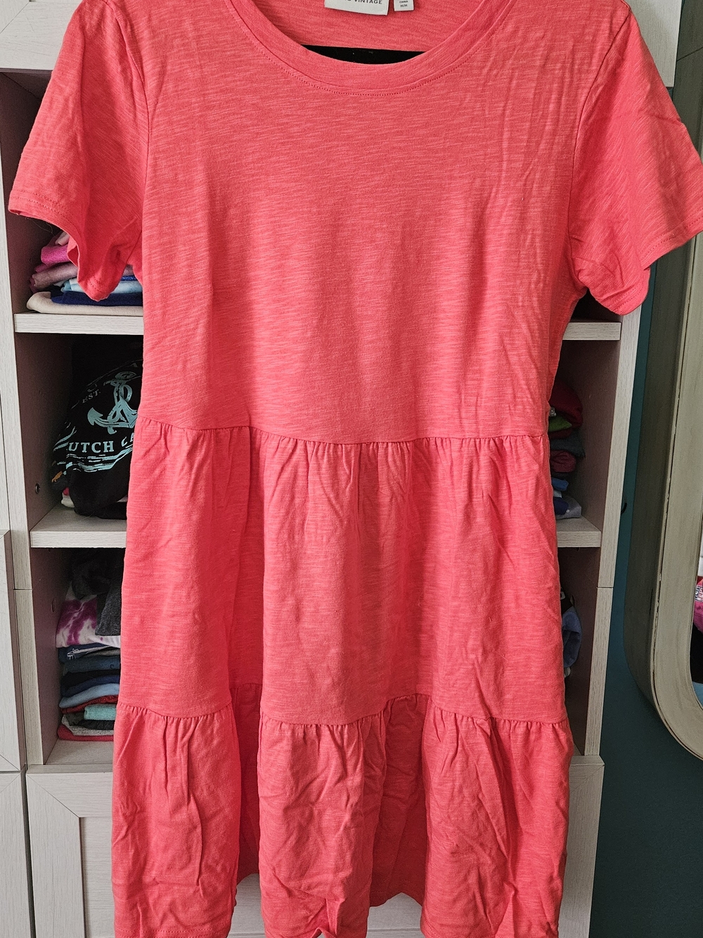 Como Vintage Coral Pink Tiered Midi Dress